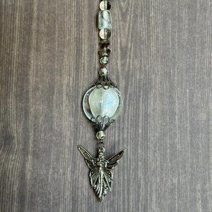 Beaded Keychain with Lampwork and Silver Faceted Beads - NEW